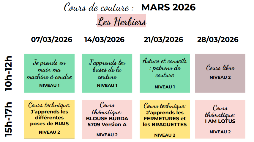 PROGRAMME COURS DE COUTURE MARS